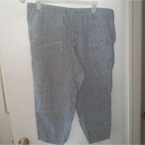 Lands' End linen pants 18w 18 w Women's navy blue cropped Ankle Pants classic